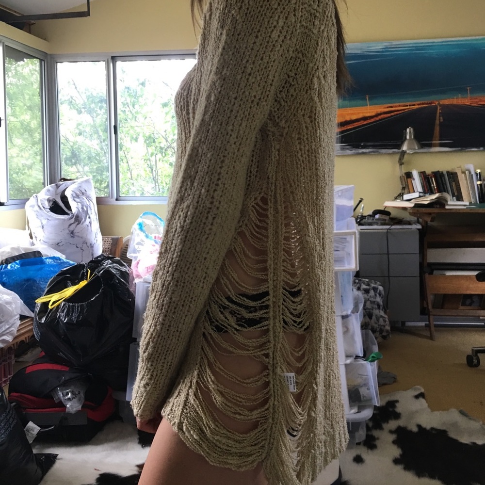 tan LF sweater dress with side cuts